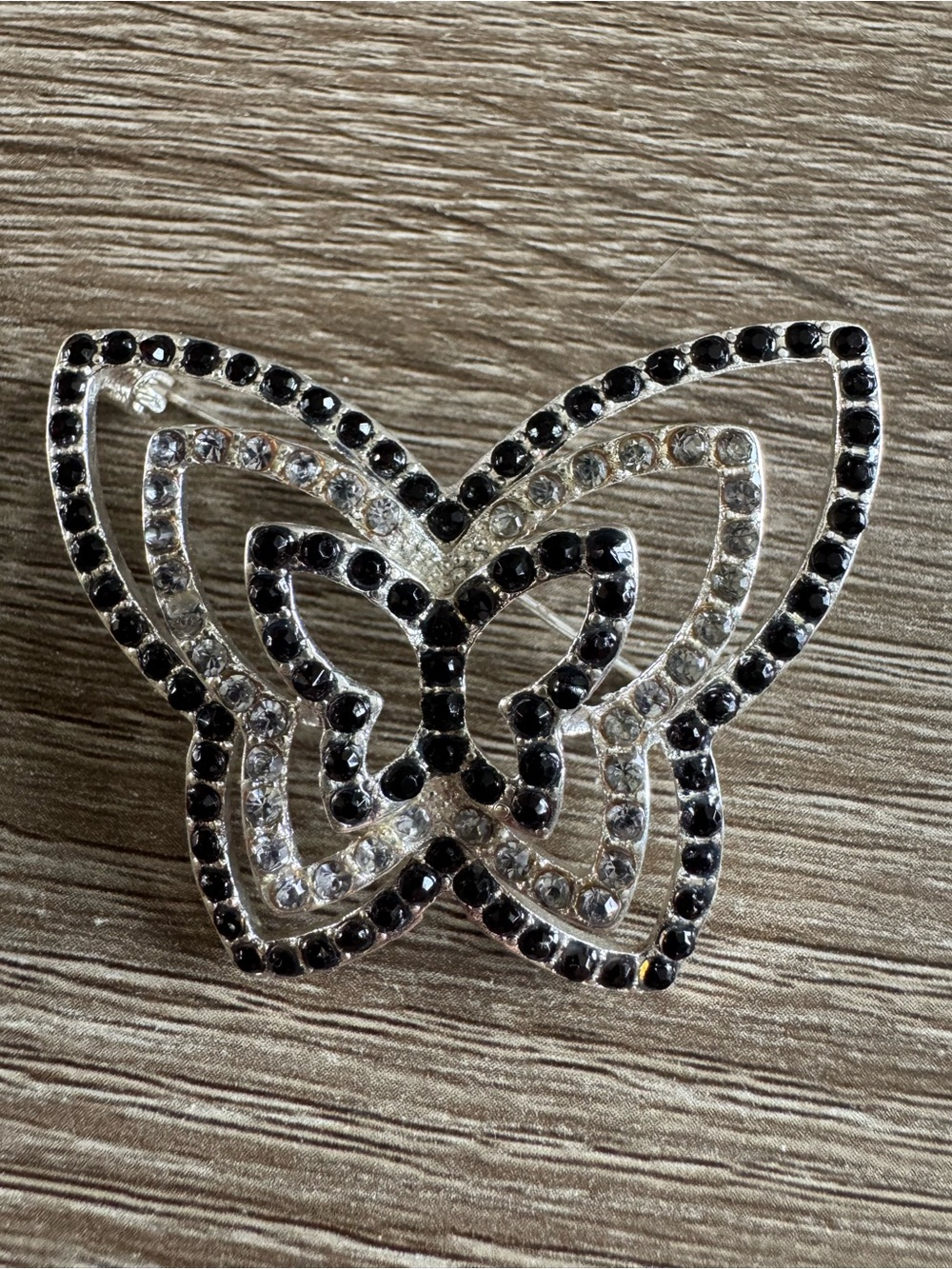 Butterfly Crystal Brooch - Black and Clear Stones